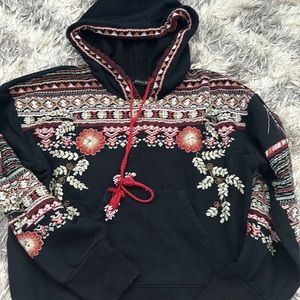 Zara black embroidered cropped oversize hoodie